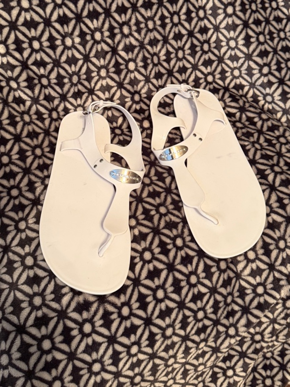 Michael Kors White Jelly T-Strap Sandals with Silver Logo Accent